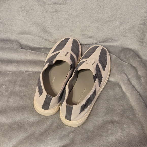 Lori Goldstein White & Gray Suede Leather Braided Slip On Li-Baize Sneakers 8.5 - Picture 6 of 10